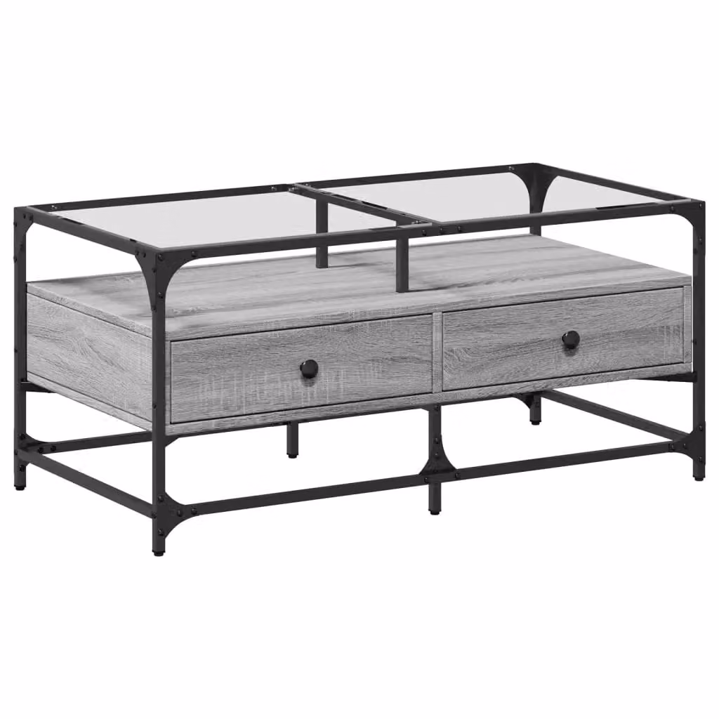 Berkfield Home Grey Sonoma Coffee Table with Glass Top and Steel Frame, W: 98.5 cm, D: 50 cm, H: 45 cm – 2