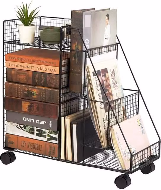 FLAVORA Black Multi-tier Metal Storage Trolley on Wheels