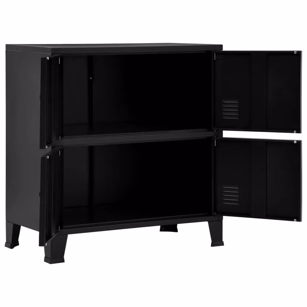 Berkfield Home Industrial Storage Chest in Matt Black Metal, W: 75 cm, D: 40 cm, H: 80 cm – 2