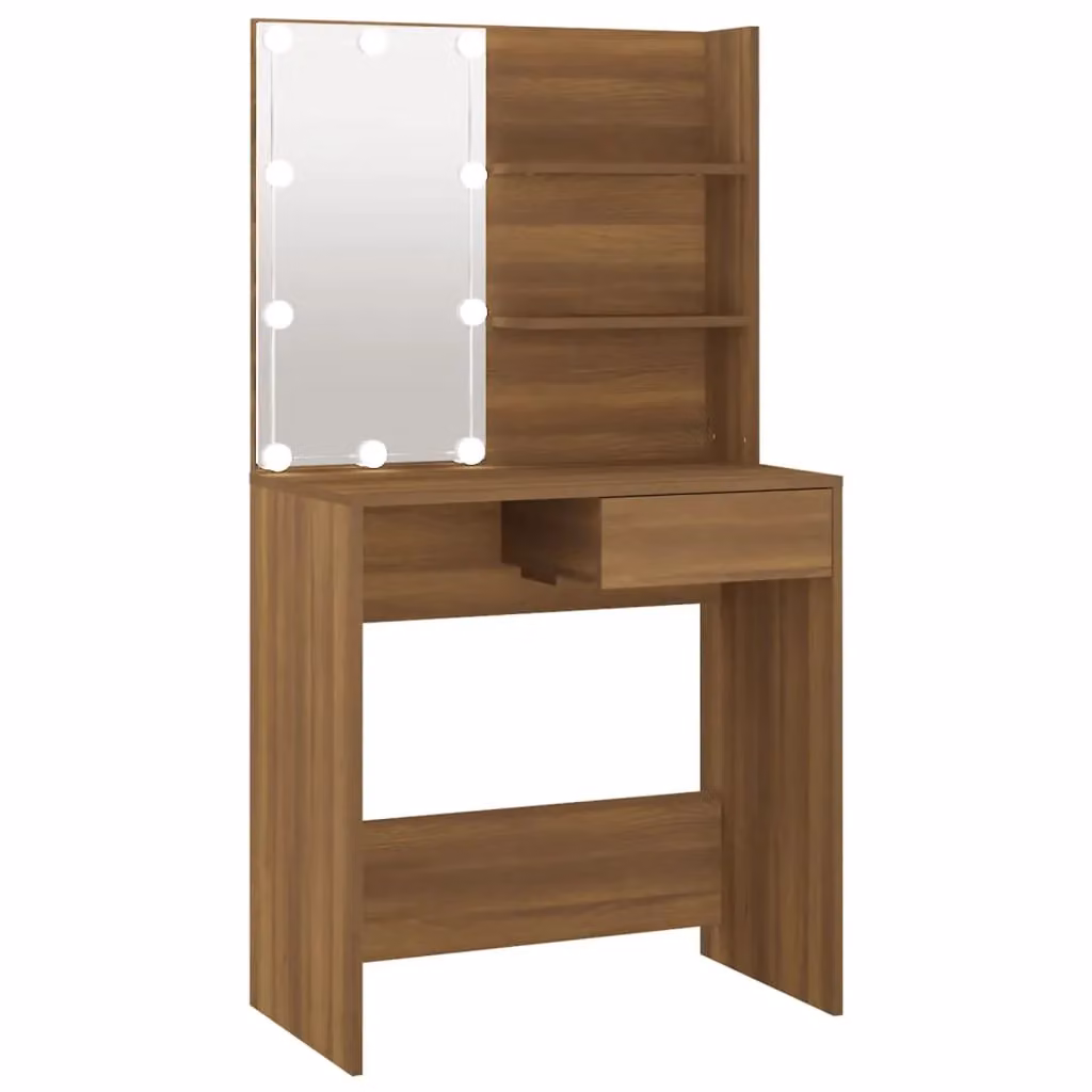 Berkfield Home Modern LED Dressing Table in Brown Oak, W: 74.5 cm, D: 40 cm, H: 141 cm – 2