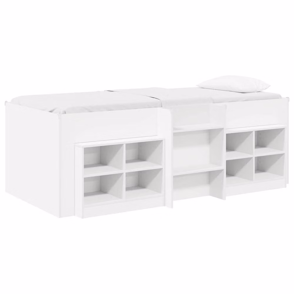 Berkfield Home Loft Bed Frame with Cabinet and Side Compartments in White Engineered Wood – 2
