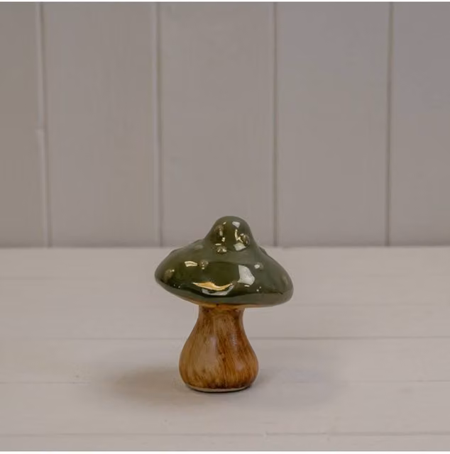KDMD Dark Green Ceramic Mushroom Tabletop Decoration