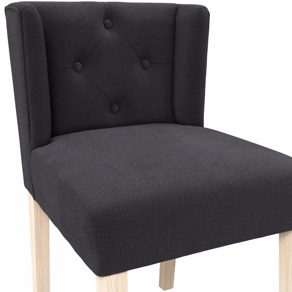 Lemon Pavilion Furniture Shay Winged Armless Dining Chair in Grey Linen Blend Fabric with Rubberwood Legs – 3