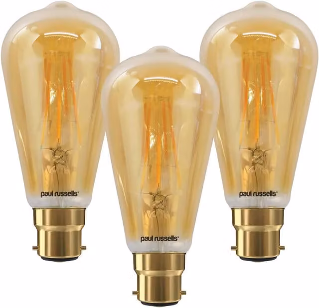 Paul Russells 7W LED Filament ST64 B22 Dimmable Vintage Bulb, Extra Warm White, 725lm, Pack of 3