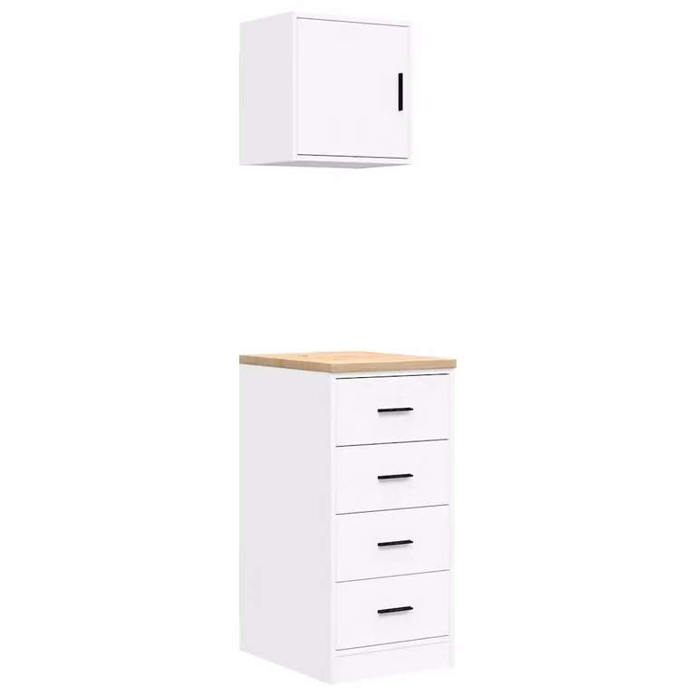 Berkfield Home Set of 2 White Wall Mounted Garage and Workshop Cabinets in Engineered Wood