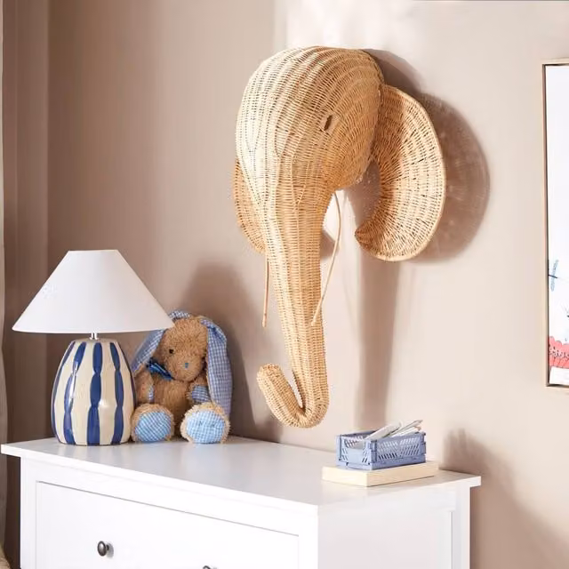 Wyld and Coco Handmade Natural Rattan Elephant Wall Art in Brown and Beige – 1