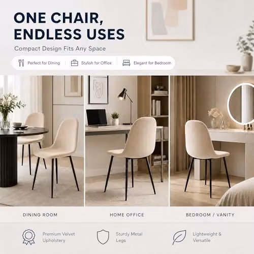 Bravich LTD Ron Velvet Dining Chair in Ivory with Metal Legs – 5
