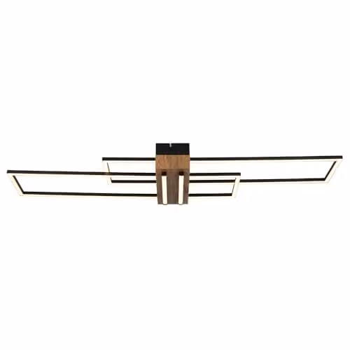 Netlighting Dakari Modern LED Ceiling Light in Black and Wood Look, W: 100 cm, D: 25 cm