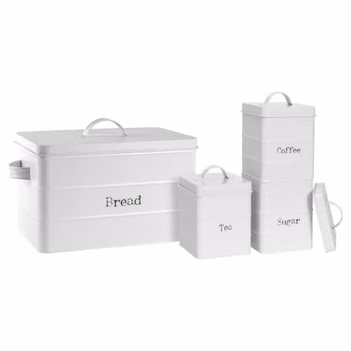 Harbour Housewares 4 Piece Vintage Metal Kitchen Canister Set with Airtight Seal in White – 1
