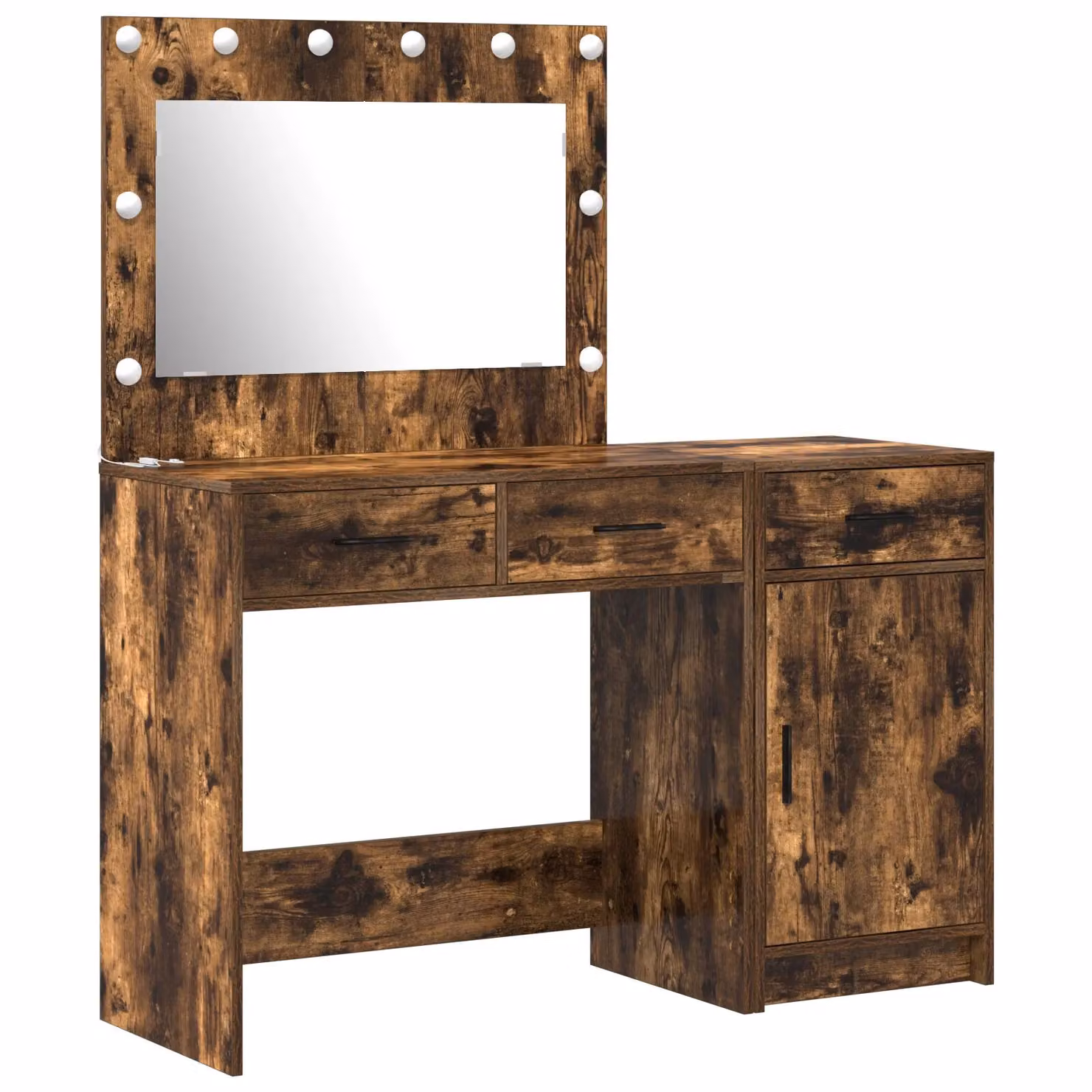 Berkfield Home 2 Piece Modern LED Dressing Table Set in Brown Smoked Oak Engineered Wood, W/D/H: 135 x 41 x 78.5 cm – 2