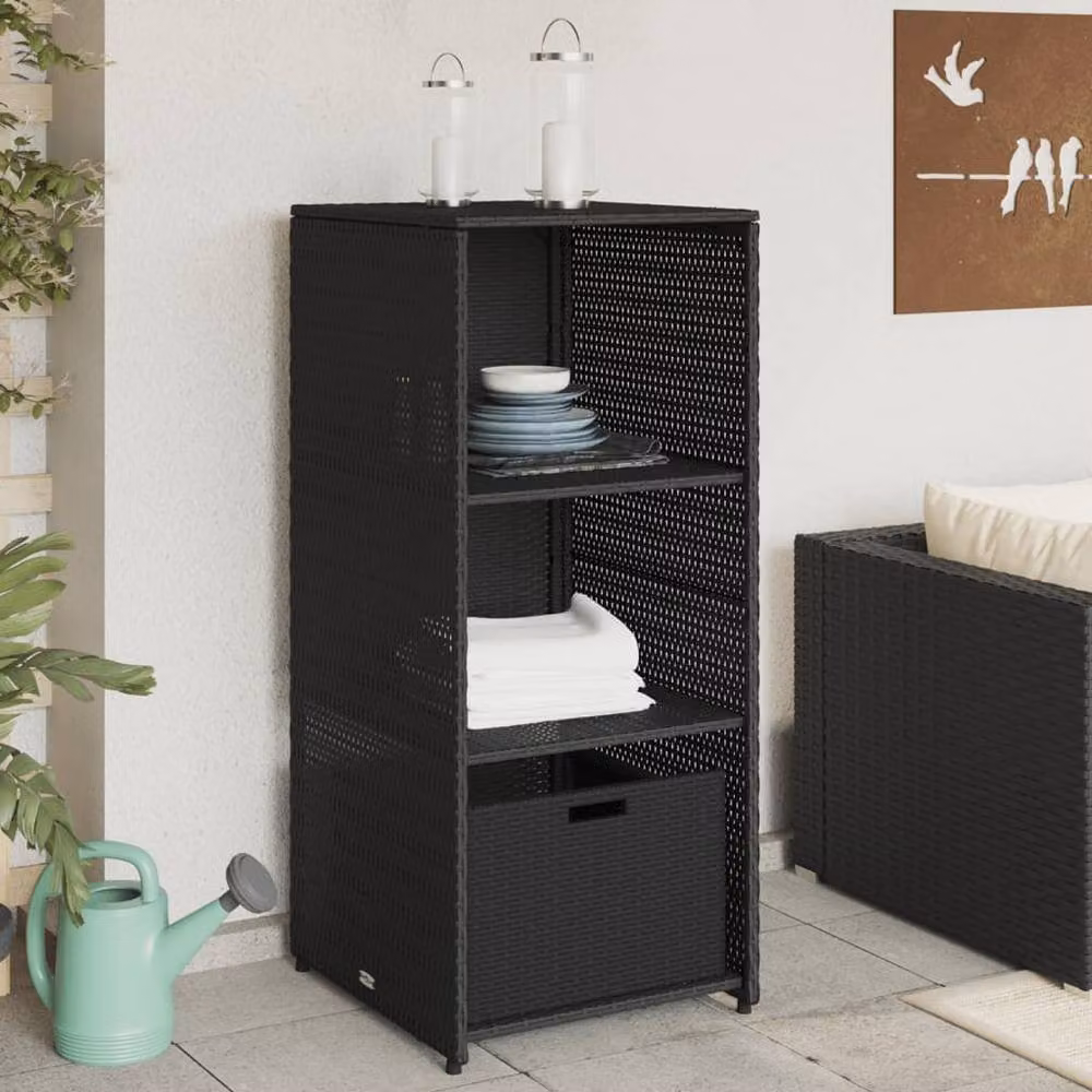 Berkfield Home Garden Storage Cabinet in Black Poly Rattan and Steel, W/D/H: 50 x 55 x 115 cm – 2