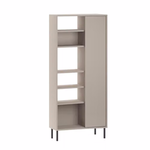 FWStyle Frem Curved Sandstone 5-Tier Bookcase with Hinged Doors and Metal Legs, H 175.5 cm x W 74 cm x D 37 cm – 1