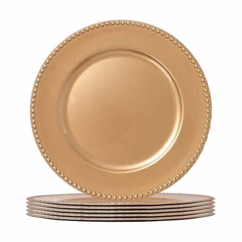 Argon Tableware Gold Melamine Bead Design Charger Plates, Pack of 6, Diameter: 33 cm – 1