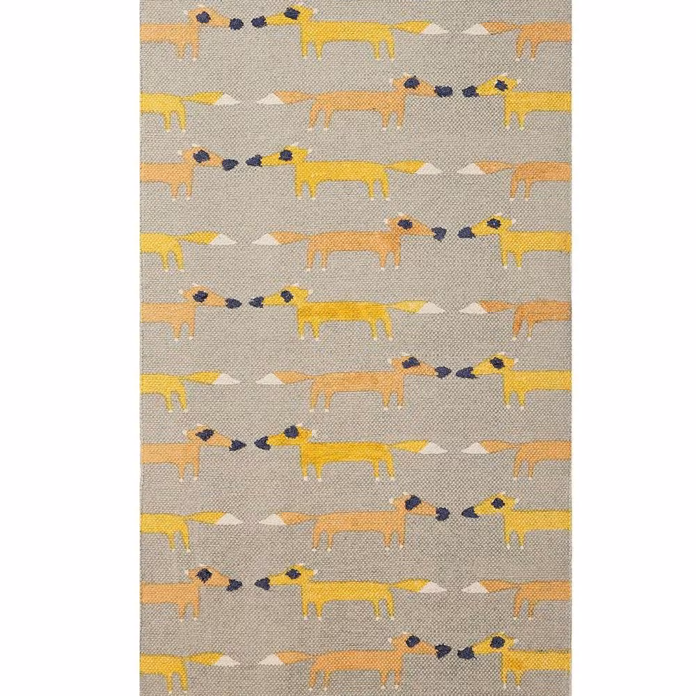 Wyld and Coco Grey Fox Print Woven Area Rug, W/D: 80 x 150 cm