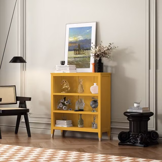 Cabinet Bits Palazzi Modern Mustard Yellow Bookcase with Adjustable Shelves and Back Panel