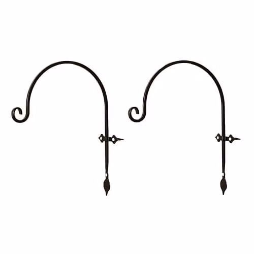 Samuel ALEXANDER Pack of 2 Black Handcrafted Metal Garden Wall Bracket Hooks for Hanging Baskets, 38 cm