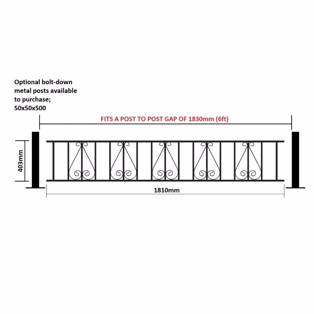 Burbage Iron Craft Stirling Scroll Railing Panel in Black Powder-Coated Galvanised Steel, Fits Gap W: 183 cm, H: 40.3 cm – 2