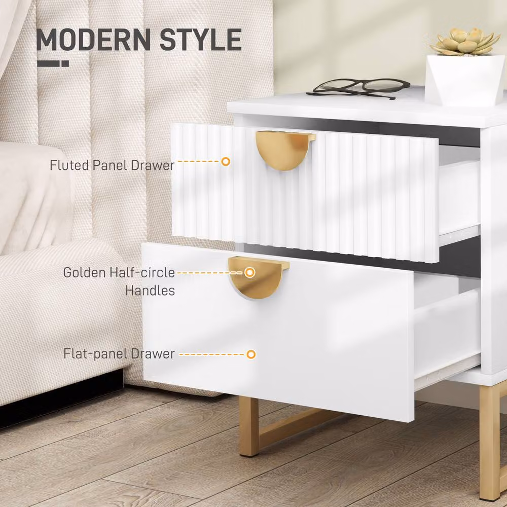 STILVORA Modern Bedside Table with 2 Drawers in White and Gold – 3