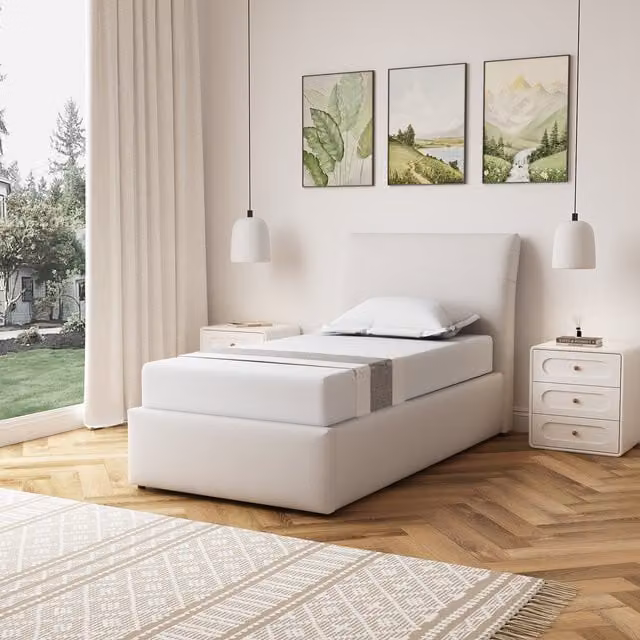 Artemis Home Bethany Upholstered Single Ottoman Bed Frame in Beige, W/D/H: 90 x 190 cm