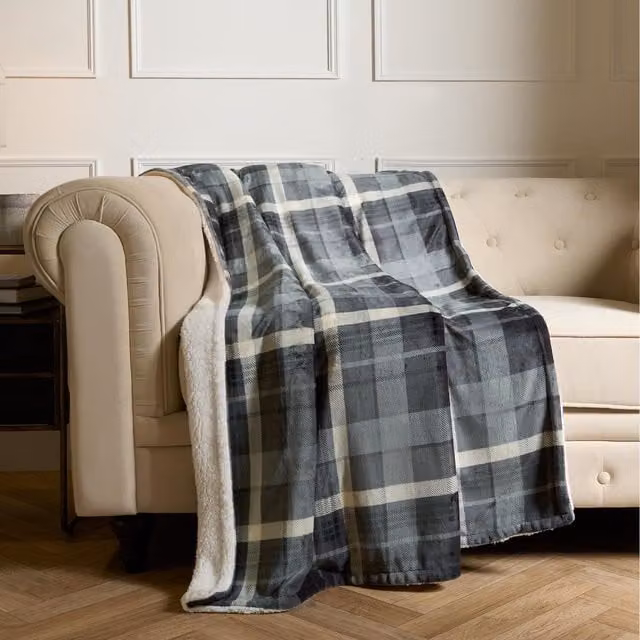 OHS Grey Flannel Check Fleece Blanket