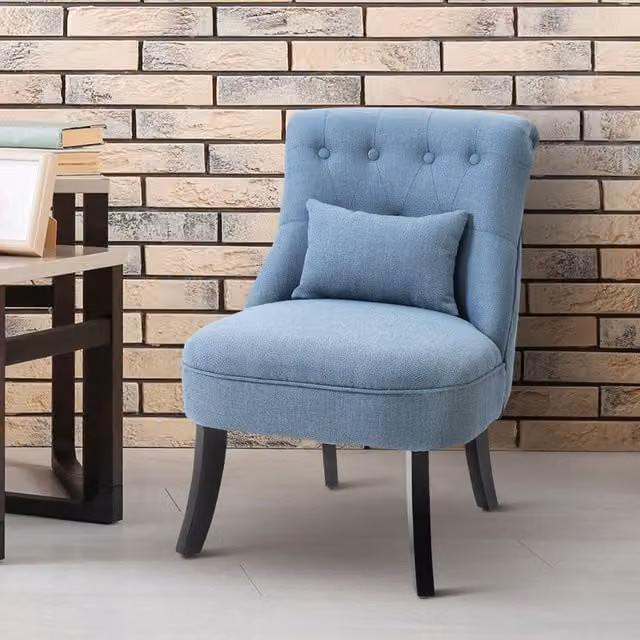 HOMCOM Blue Fabric Tub Chair with Solid Wood Frame and Integrated Armrests