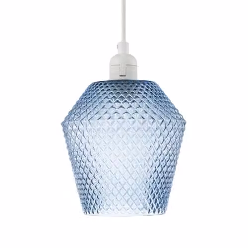 Happy Homewares Modern Blue Glass Cube Pendant Light Shade, W/D/H: 17 x 17 x 17 cm