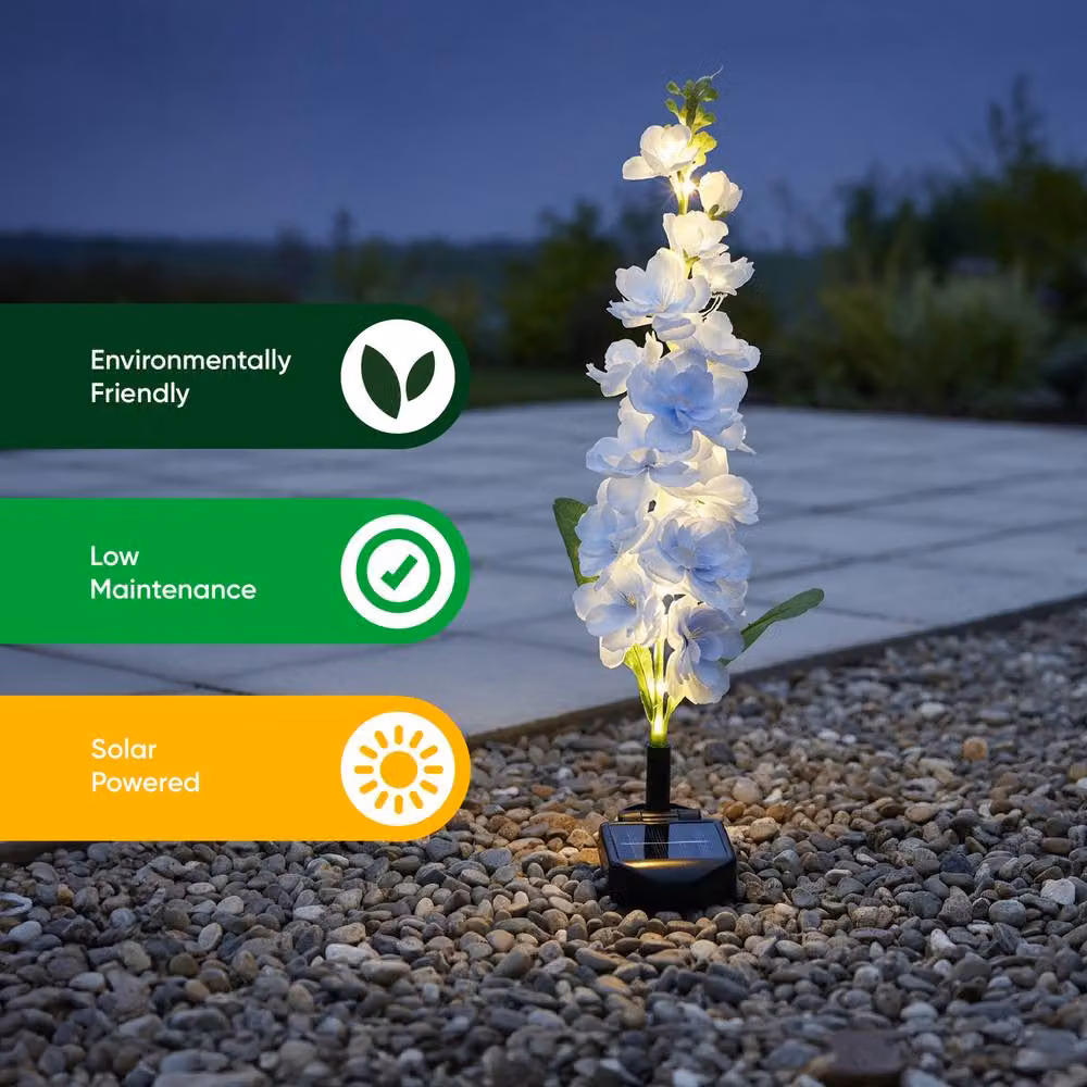 Gardenwize Solar Blue Delphinium Stake Light with 20 LED Warm White Multicolour Lights for Garden Decoration – 4