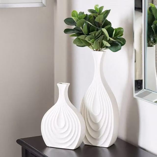 Wyld and Coco White Carved Porcelain Tabletop Vase, Height: 39 cm – 1