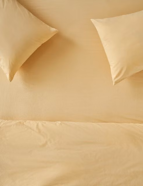 Piglet In Bed Washed Cotton 220 Thread Count Fitted Sheet, Yellow, W/D/H: 180 x 200 cm