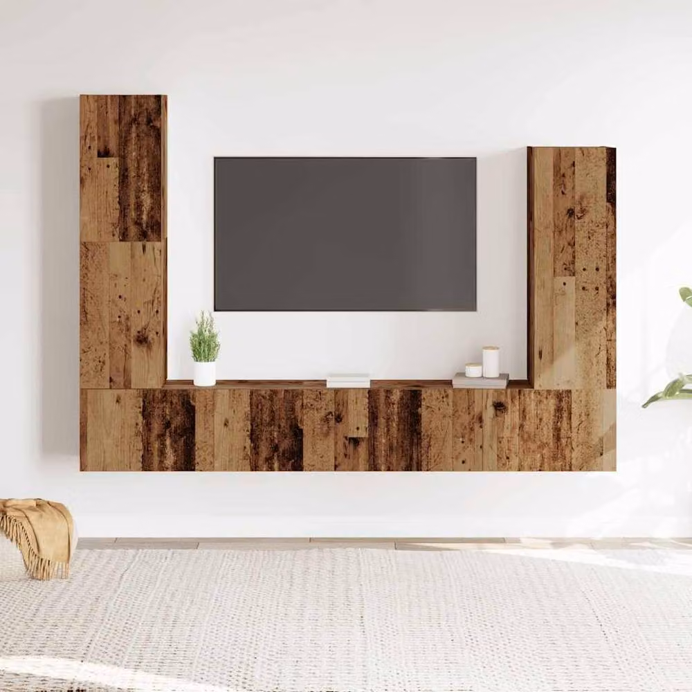 Berkfield Home Classic 4 Piece Wall-mounted TV Cabinet Set in Brown and Multicolour Engineered Wood – 2