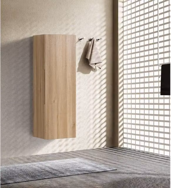 Bathroom Kingdom Piatta Oak Wall Mounted Storage Cabinet with Soft Close Doors and Internal Shelves, Brown