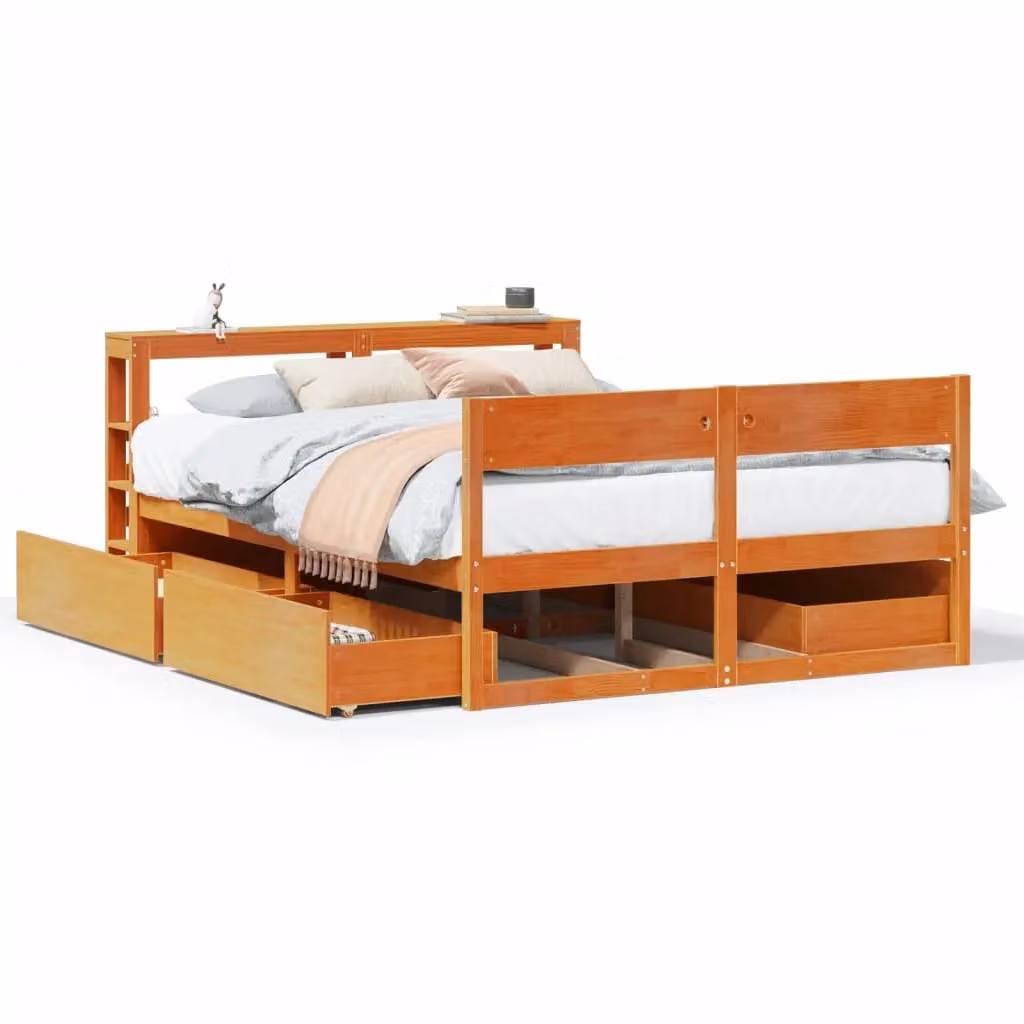 Berkfield Home Small Double Solid Wood Pine Bed Frame in Wax Brown, W/D/H: 120 x 190 cm – 2