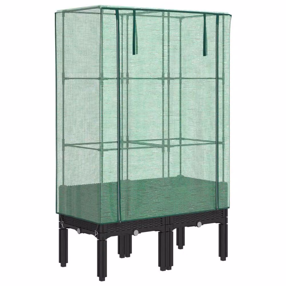 Berkfield Home Raised Bed with Greenhouse Cover in Black Rattan Look, W/D/H: 80 x 40 x 140 cm – 2