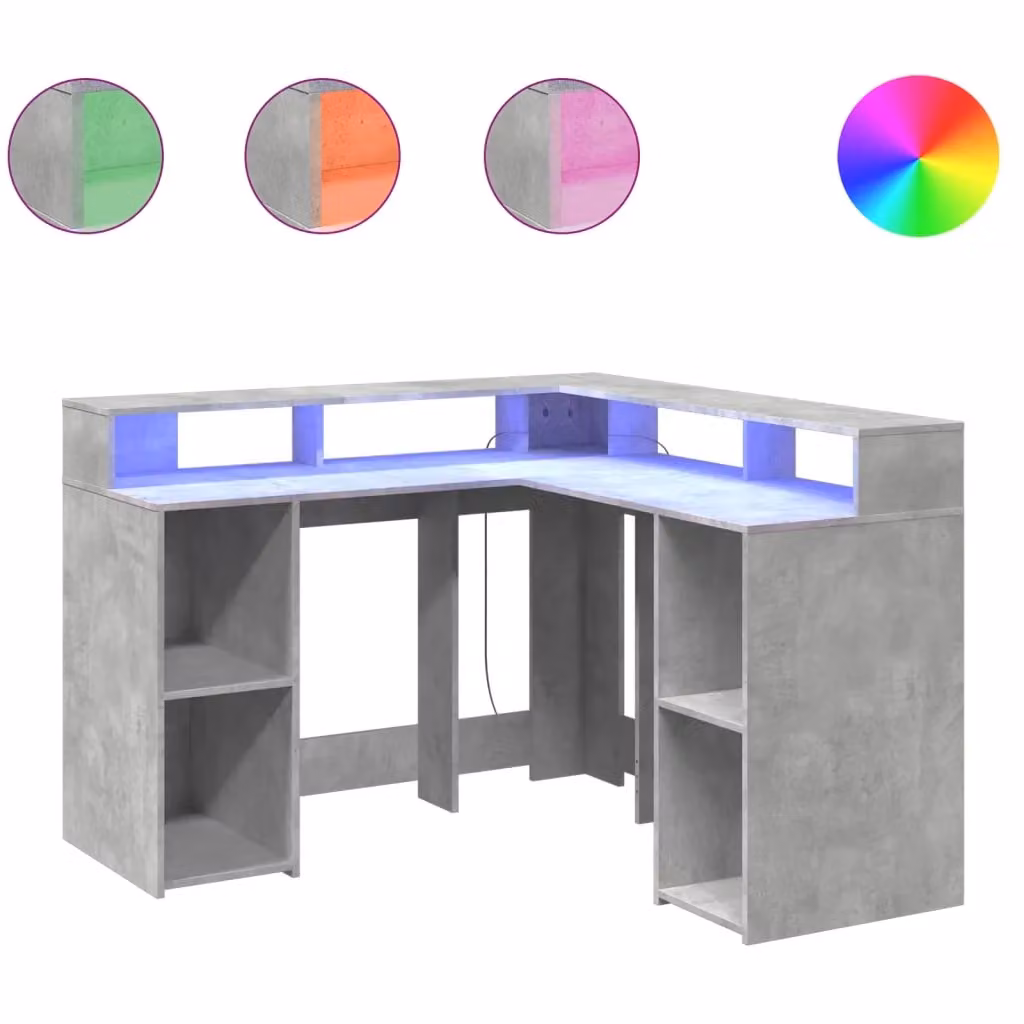 Berkfield Modern Corner Home Office Desk with LED Lights in Grey, W/D/H: 130 x 130 x 91 cm – 2