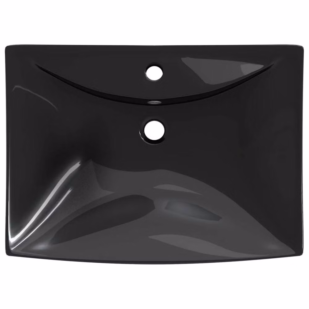 Berkfield Home Elegant Black Luxury Ceramic Rectangular Countertop Basin with Overflow W: 60.0 cm, D: 44.0 cm, H: 17.0 cm – 4