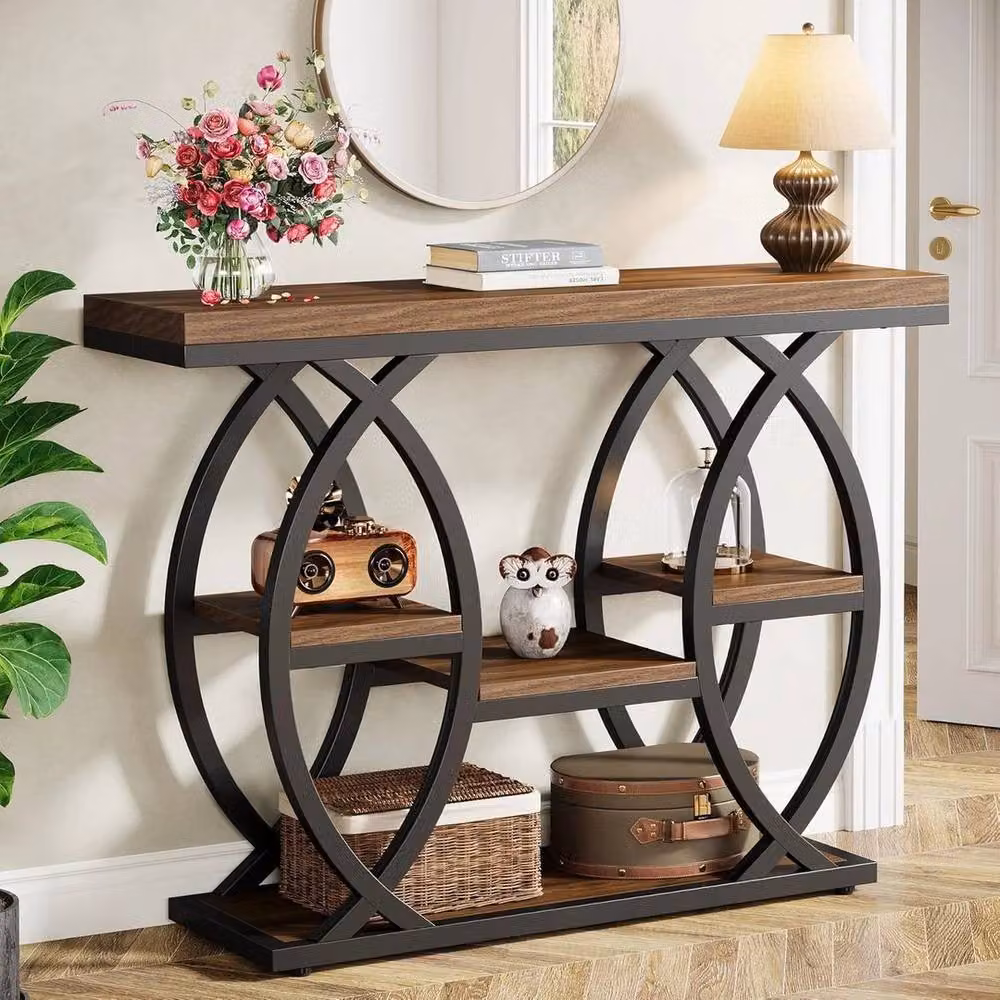 PAWNORA Industrial Brown Wood and Metal Console Table for Entryway and Hallway – 6