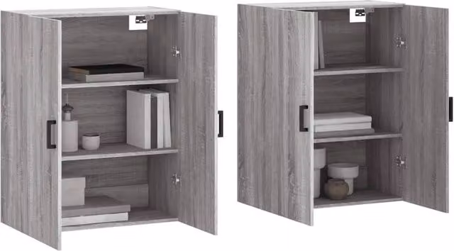 Berkfield Home Wall Mounted Cabinets, 2 Piece, Grey Sonoma, W/D/H: 69.5 x 34 x 90 cm