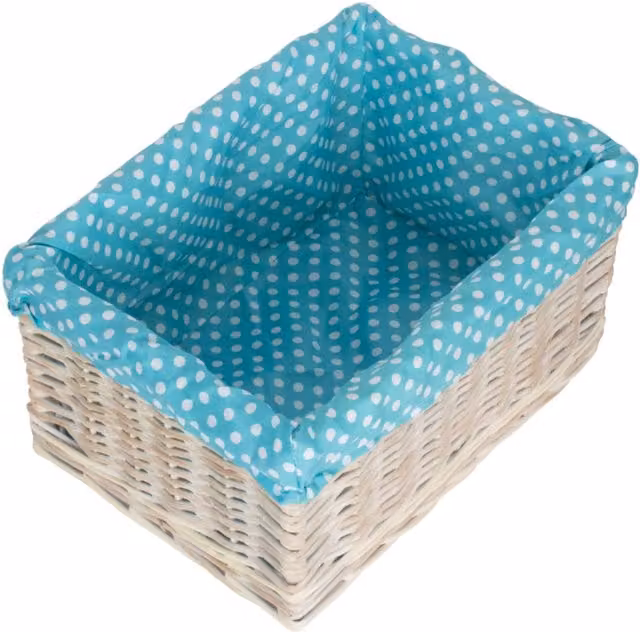 Red Hamper Wicker Open Storage Basket with Blue Spotty Lining in White and Blue – 2