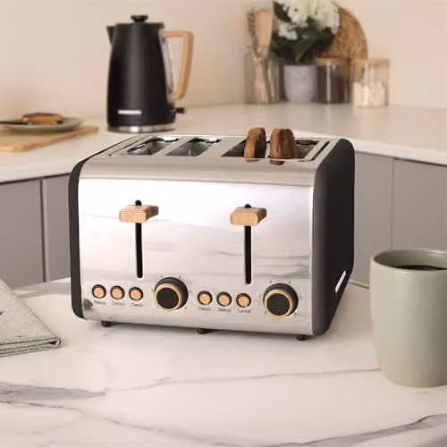 Hamilton Beach 4 Slice Scandi Toaster, 1500W, Matte Black with Wood Effect - HBT02MB – 2