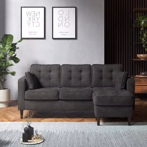 Furnishings For Less UK Eden Toledo Graphite Fabric Reversible 3 Seater Corner Sofa – 3