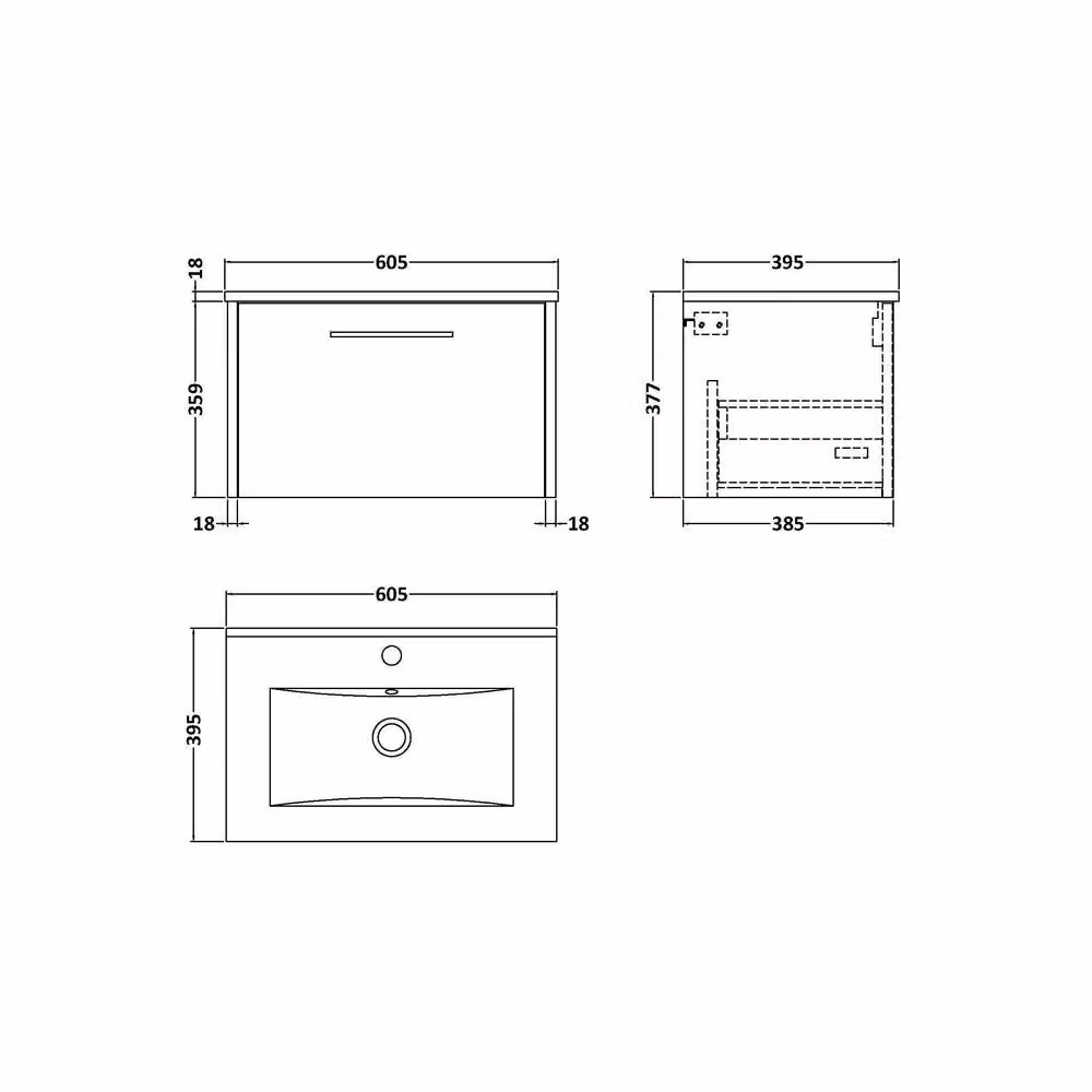 Balterley Winshill 1 Drawer Wall Hung Vanity Basin Unit, Dark Blue, W: 60 cm, D: 35.9 cm, H: 60 cm – 4