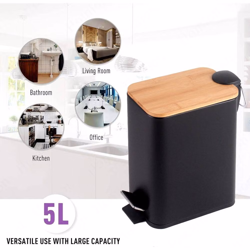 EONLION Black Steel 5 Ltr Pedal Bin with Soft Close and Fingerprint Proof Finish – 2