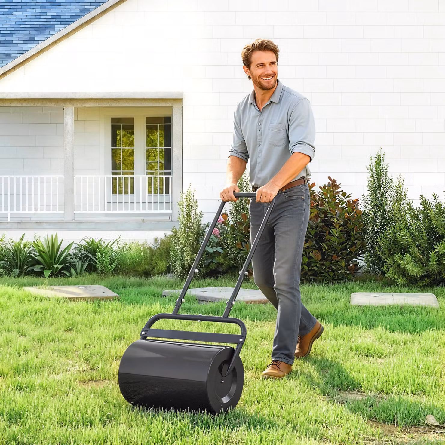 Outsunny Black Steel Fillable Cylinder Lawn Roller, 38L – 2
