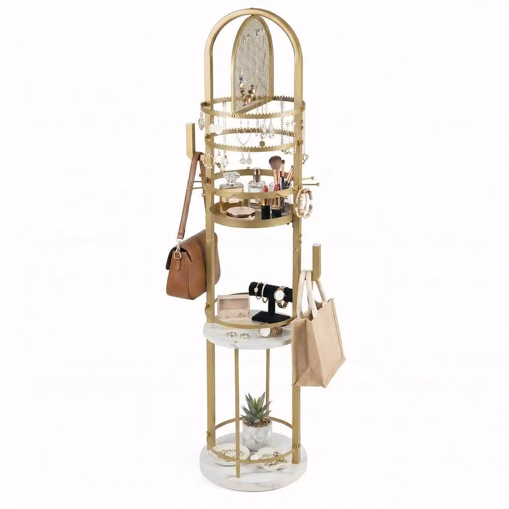Costway Rotating Jewelry Organizer Stand with Earring Holder in Gold – 3