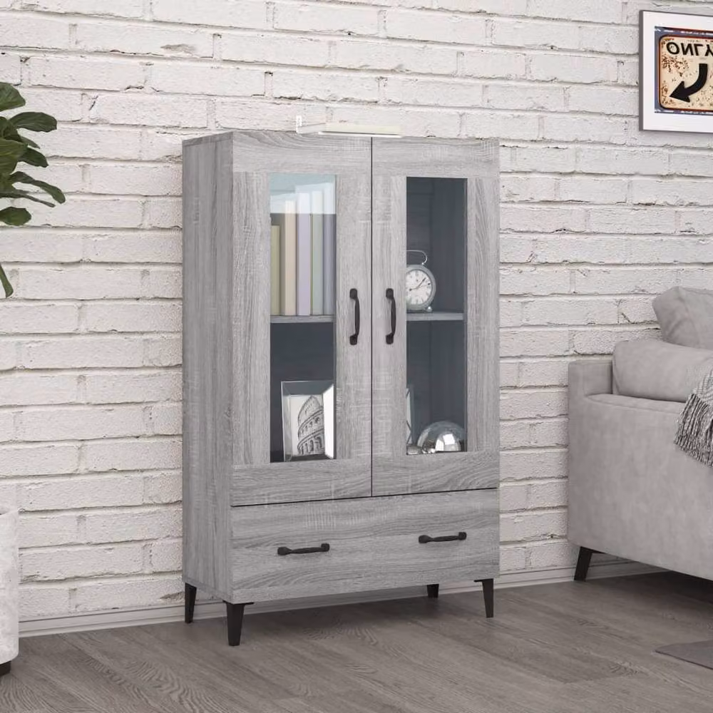 Berkfield Home Modern Grey Highboard with Glass Doors and Internal Drawers, W/D/H: 70 x 31 x 115 cm – 2