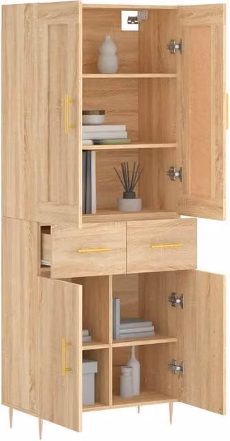 Berkfield Home Sonoma Oak Highboard in Light Oak, W/D/H: 69.5 x 34 x 180 cm