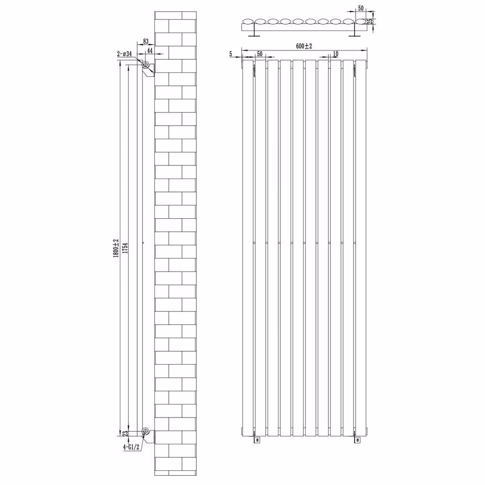 Monstershop Oval Single Column Steel Radiator in Black, H 180 cm x W 60 cm – 5