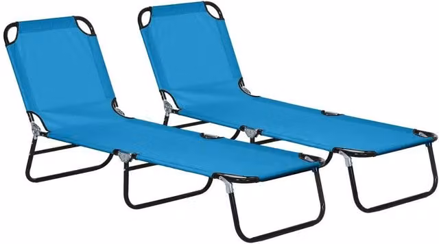 FLAVORA 2 Piece Reclining Chaise Lounge Set in Blue with Adjustable Headrests