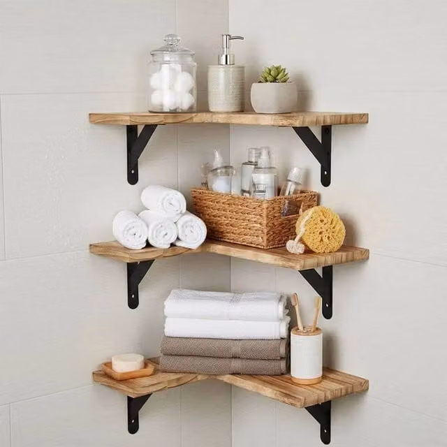 EONLION L-Shape Corner Wall Mounted Shelves in Brown and Black