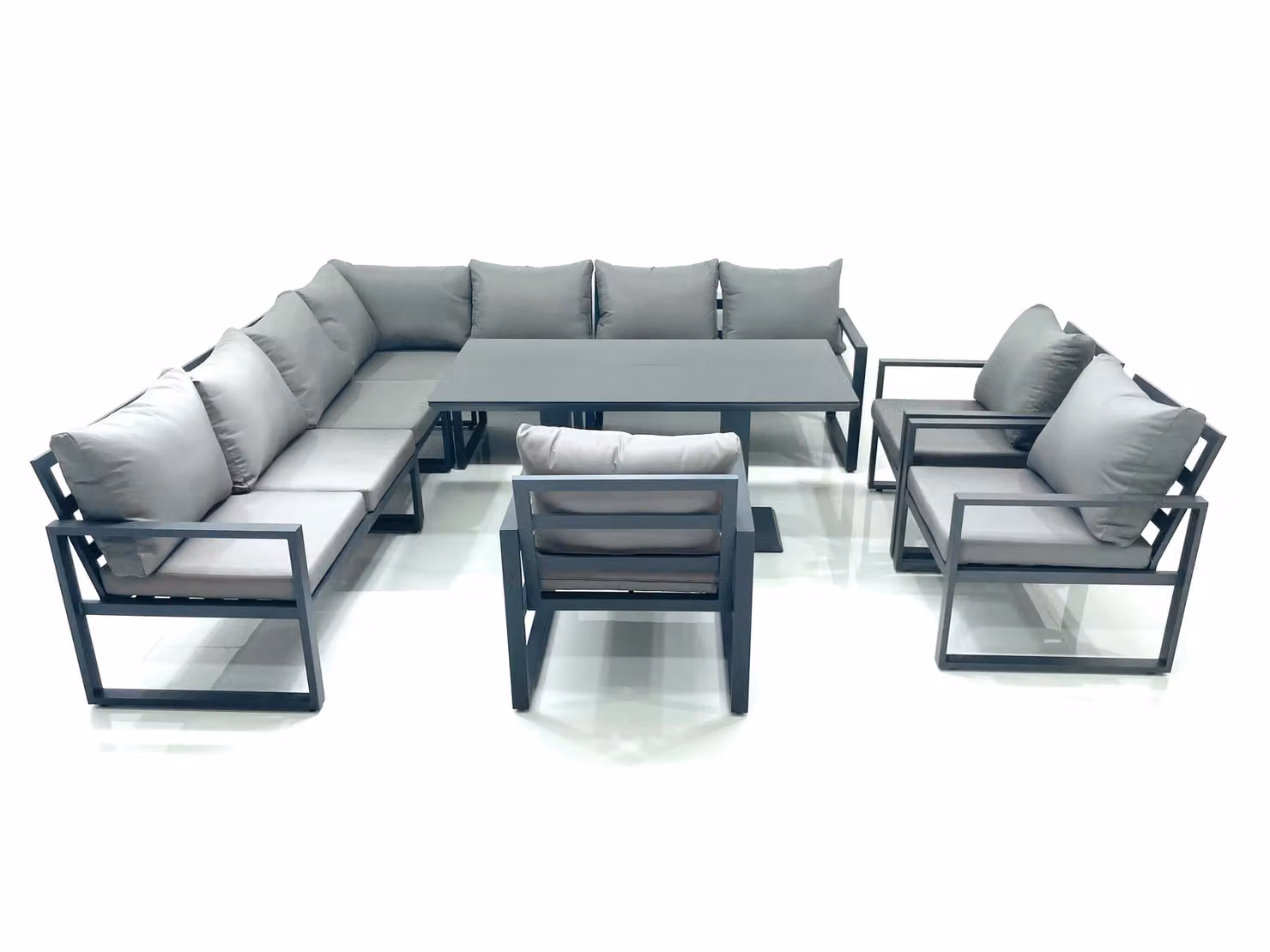 Fimous 10 Seater Outdoor Garden Furniture Set with Corner Sofa, 3 Chairs and Adjustable Lifting Dining Table in Dark Grey Aluminium – 2